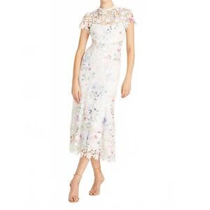 NEW MONIQUE LHUILLIER jasmine lace midi dress in white